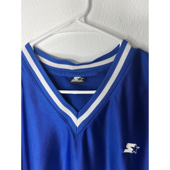 VINTAGE Starter Logo Jersey Men's Top Sz L Blue Athletic Tank Side Zip - Picture 2 of 13